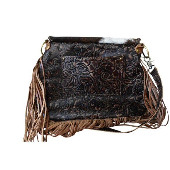 L3 Designs Custom Cowhide Crossbody Fringed Bag Leather Brown White Western - Picture 3 of 15